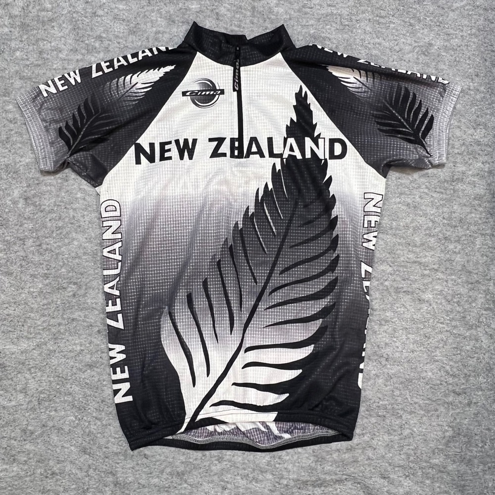 Vintage Cima New Zealand Cycling Jersey Silver Fern Black White Small